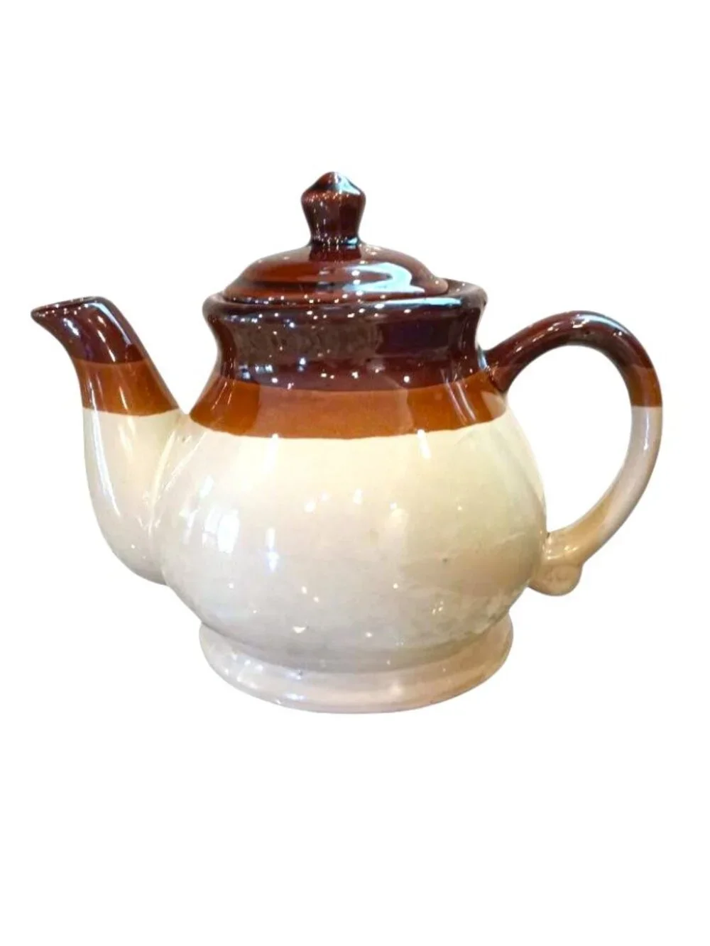 Vintage Teapot Brown Drip Stoneware Heavy Ceramic Farmhouse Folk Cottage 1970s